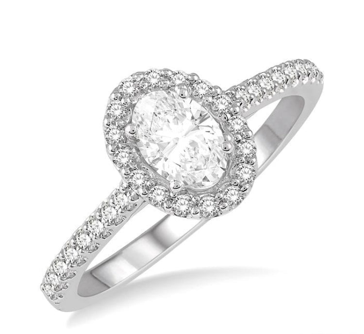 3/8 Ctw Diamond Ladies Engagement Ring with 1/4 Ct Oval Cut Center Stone in 14K White Gold