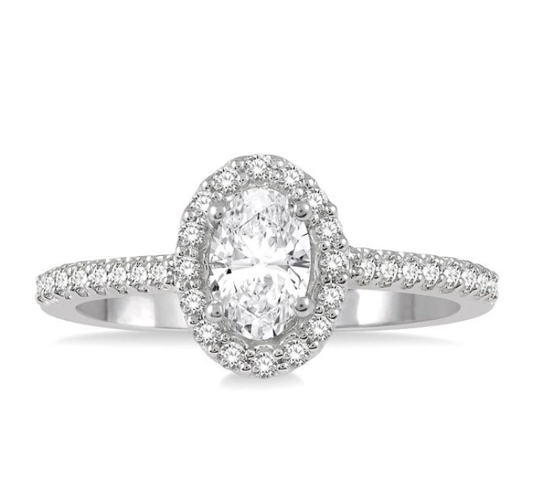 3/8 Ctw Diamond Ladies Engagement Ring with 1/4 Ct Oval Cut Center Stone in 14K White Gold
