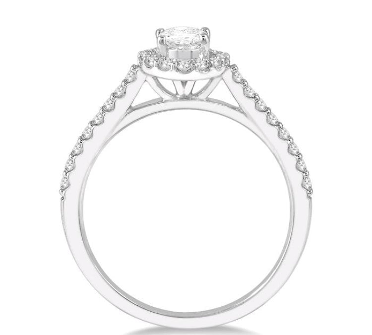 3/8 Ctw Diamond Ladies Engagement Ring with 1/4 Ct Oval Cut Center Stone in 14K White Gold