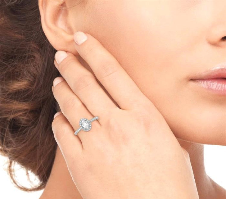 3/8 Ctw Diamond Ladies Engagement Ring with 1/4 Ct Oval Cut Center Stone in 14K White Gold