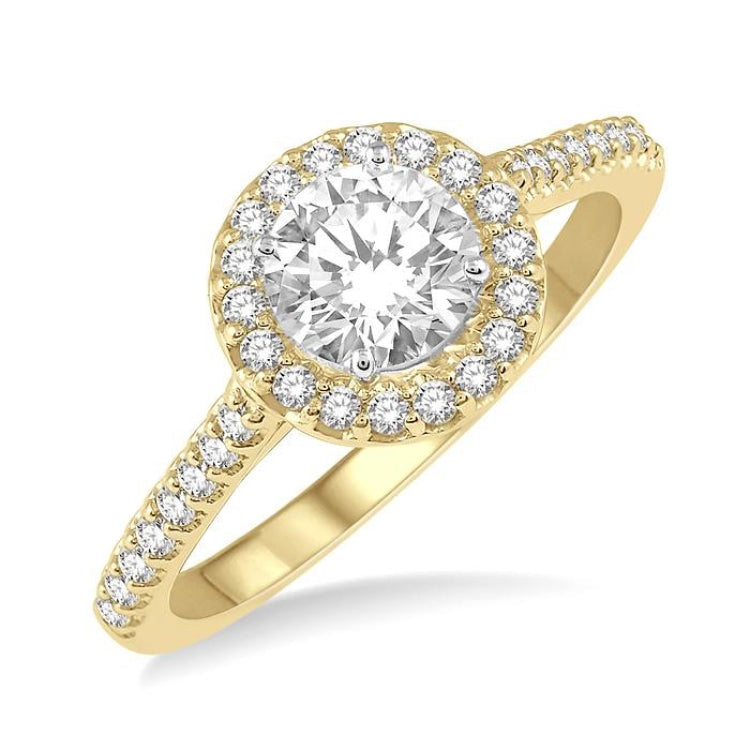 3/8 Ctw Diamond Ladies Engagement Ring with 1/4 Ct Round Cut Center Stone in 14K Yellow and White Gold