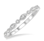 1/10 Ctw Marquise & Circular Mount Round Cut Diamond Stackable Band in 14K White Gold