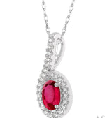 Load image into Gallery viewer, 6X4 MM Oval Shape Ruby and 1/8 Ctw Round Cut Diamond Precious Pendant With Chain in 10K White Gold