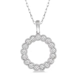 Load image into Gallery viewer, 1/8 Ctw Circular Lattice Halo Round Cut Diamond Fashion Pendant in 10K White Gold with chain