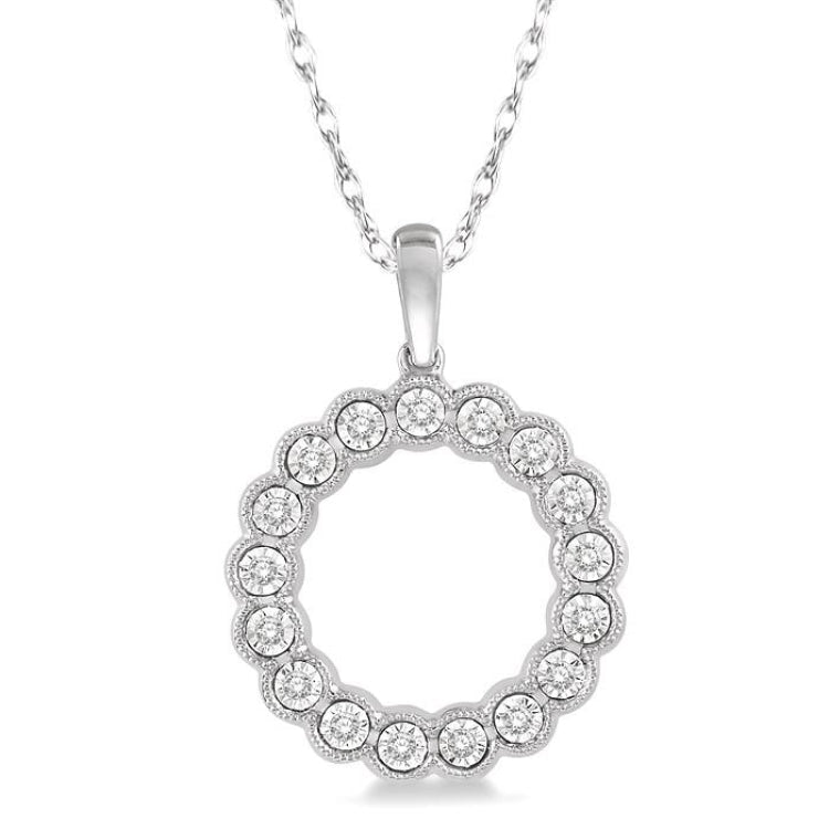 1/8 Ctw Circular Lattice Halo Round Cut Diamond Fashion Pendant in 10K White Gold with chain