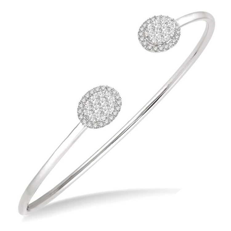 5/8 Ctw Oval Shape Lovebright Open Cuff Diamond Bangle in 14K White Gold