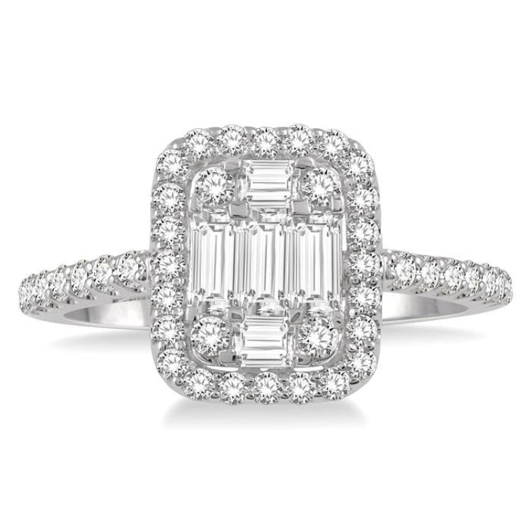 1 Ctw Baguette & Round Cut Fusion Diamond Ring in 14K White Gold