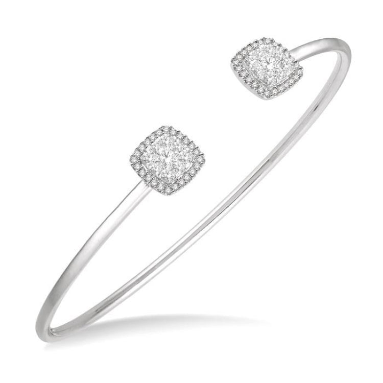 3/4 Ctw Cushion Shape Lovebright Open Cuff Diamond Bangle in 14K White Gold