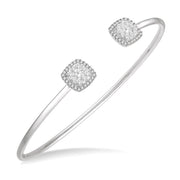 3/4 Ctw Cushion Shape Lovebright Open Cuff Diamond Bangle in 14K White Gold