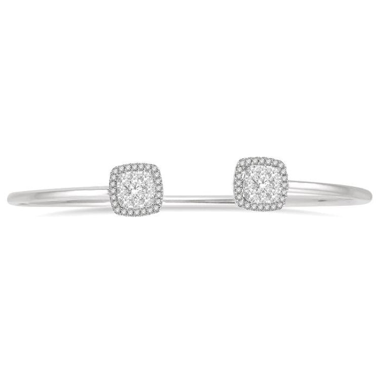 3/4 Ctw Cushion Shape Lovebright Open Cuff Diamond Bangle in 14K White Gold