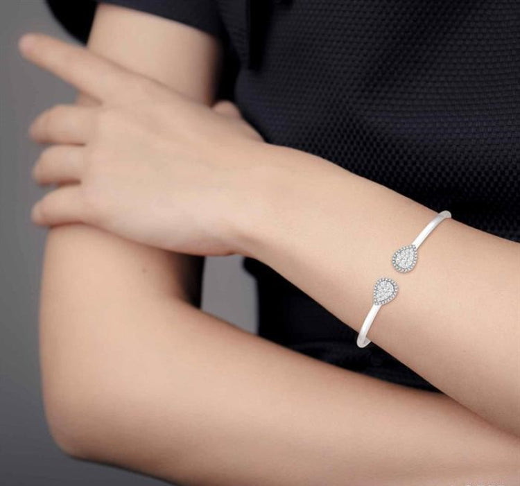 5/8 Ctw Pear Shape Lovebright Open Cuff Diamond Bangle in 14K White Gold