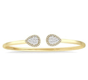 5/8 Ctw Round Cut Lovebright Diamond Pear Shape Open Cuff Bangle in 14K Yellow and White Gold