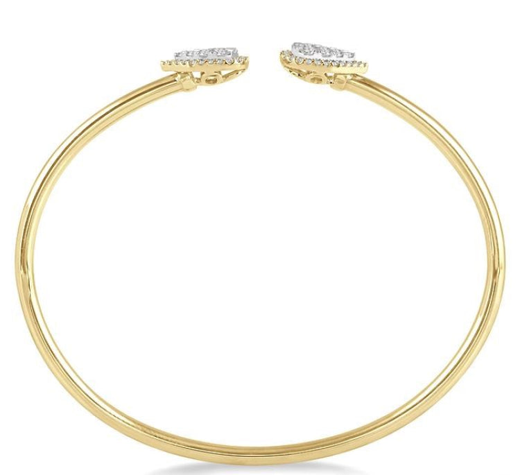 5/8 Ctw Round Cut Lovebright Diamond Pear Shape Open Cuff Bangle in 14K Yellow and White Gold