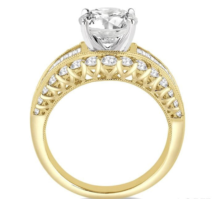 1 1/2 Ctw Diamond Semi-Mount Engagement Ring in 14K Yellow and White Gold