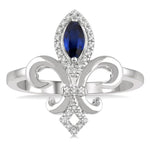 Load image into Gallery viewer, 6x3 MM Marquise Shape Sapphire and 1/10 Ctw Round Cut Diamond Fleur De Lis Precious Ring in 10K White Gold