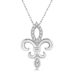 Load image into Gallery viewer, 1/10 Ctw Fleur De Lis Round Cut Diamond Pendant With Chain in 10K White Gold