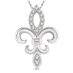 Load image into Gallery viewer, 1/10 Ctw Fleur De Lis Round Cut Diamond Pendant With Chain in 10K White Gold