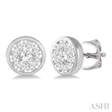 1/2 Ctw Lovebright Round Cut Diamond Bezel Stud Earring in 14K White Gold