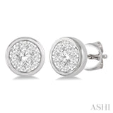 1/3 Ctw Medallion Lovebright Round Cut Diamond Bezel Stud Earring in 14K White Gold