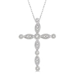 Load image into Gallery viewer, 1/10 Ctw Marquise &amp; Circular Mount Cross Charm Round Cut Diamond Pendant With Chain in 10K White Gold