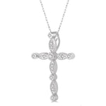 Load image into Gallery viewer, 1/10 Ctw Marquise &amp; Circular Mount Cross Charm Round Cut Diamond Pendant With Chain in 10K White Gold