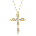 Load image into Gallery viewer, 1/10 Ctw Extended Frame Marquise Cross Round Cut Diamond Pendant With Chain in 10K Yellow Gold