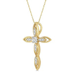 Load image into Gallery viewer, 1/10 Ctw Extended Frame Marquise Cross Round Cut Diamond Pendant With Chain in 10K Yellow Gold