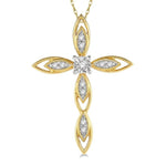 Load image into Gallery viewer, 1/10 Ctw Extended Frame Marquise Cross Round Cut Diamond Pendant With Chain in 10K Yellow Gold