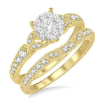 Load image into Gallery viewer, 5/8 Ctw Round Cut Diamond Lovebright Wedding Set with 1/2 Ctw Engagement Ring and 1/6 Ctw Wedding Band in 14K Yellow and White Gold