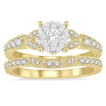 Load image into Gallery viewer, 5/8 Ctw Round Cut Diamond Lovebright Wedding Set with 1/2 Ctw Engagement Ring and 1/6 Ctw Wedding Band in 14K Yellow and White Gold