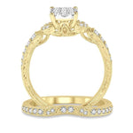 Load image into Gallery viewer, 5/8 Ctw Round Cut Diamond Lovebright Wedding Set with 1/2 Ctw Engagement Ring and 1/6 Ctw Wedding Band in 14K Yellow and White Gold