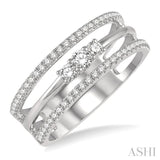3/8 Ctw Three Row Layered Round Diamond Fashion Ring in 14K White Gold