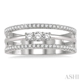 3/8 Ctw Three Row Layered Round Diamond Fashion Ring in 14K White Gold