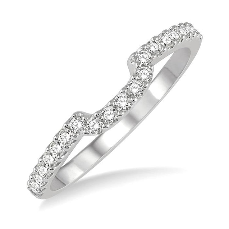 1/4 Ctw U-Shape Center Round Cut Diamond Wedding Band in 14K White Gold