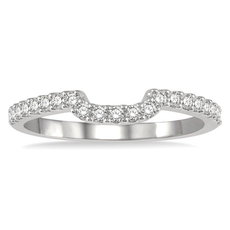 1/4 Ctw U-Shape Center Round Cut Diamond Wedding Band in 14K White Gold