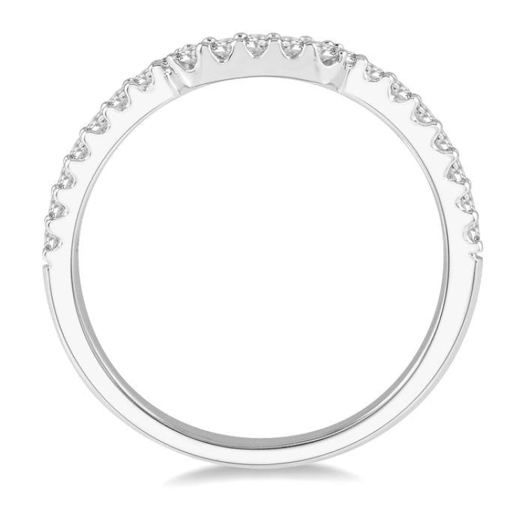 1/4 Ctw U-Shape Center Round Cut Diamond Wedding Band in 14K White Gold