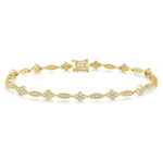 Load image into Gallery viewer, 1 1/10 Ctw Marquise and Floral Link Diamond Bracelet in 14K Yellow Gold