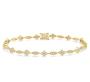 1 1/10 Ctw Marquise and Floral Link Diamond Bracelet in 14K Yellow Gold