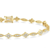 1 1/10 Ctw Marquise and Floral Link Diamond Bracelet in 14K Yellow Gold