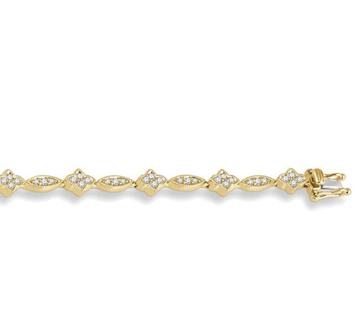 1 1/10 Ctw Marquise and Floral Link Diamond Bracelet in 14K Yellow Gold