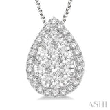 3/4 Ctw Pear Shape Lovebright Round Cut Diamond Pendant With Chain in 14K White Gold