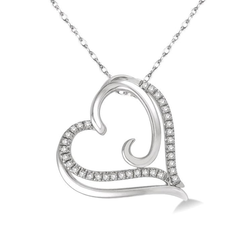 1/10 Ctw Round Cut Diamond Heart Pendant in 10K White Gold with Chain