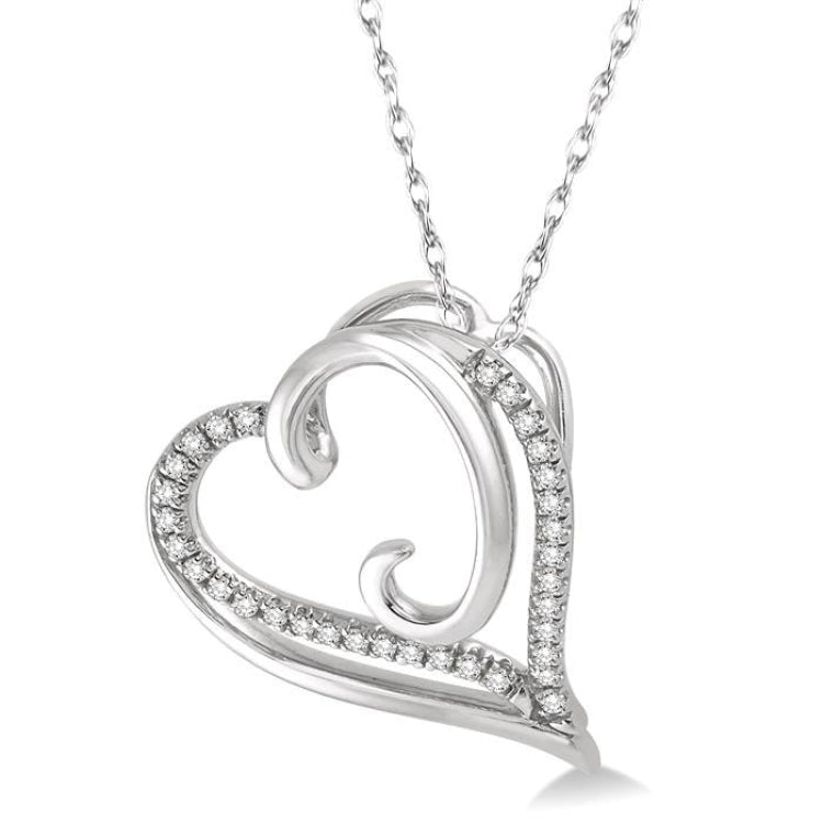 1/10 Ctw Round Cut Diamond Heart Pendant in 10K White Gold with Chain