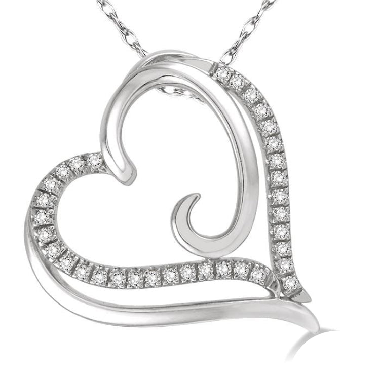 1/10 Ctw Round Cut Diamond Heart Pendant in 10K White Gold with Chain
