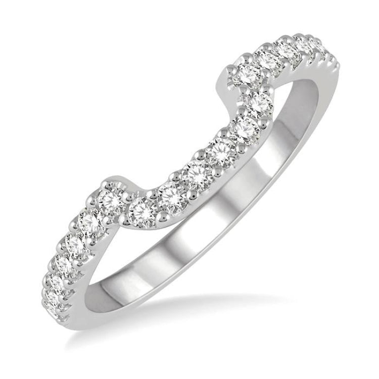 1/3 Ctw U-Shape Center Round Cut Diamond Wedding Band in 14K White Gold