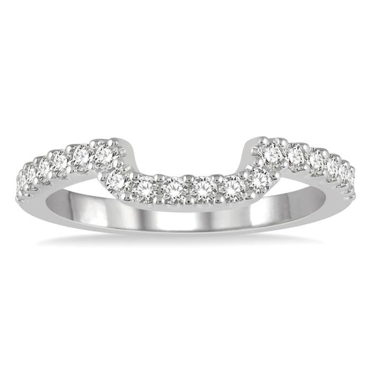 1/3 Ctw U-Shape Center Round Cut Diamond Wedding Band in 14K White Gold