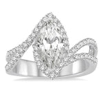 Load image into Gallery viewer, 5/8 Ctw Marquise Center Bypass Shank Semi-Mount Round Cut Diamond Ring in 14K White Gold