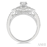 5/8 Ctw Lattice Oval and Round Cut Diamond Ladies Engagement Ring with 3/8 Ct Oval Cut Center Stone in 14K White Gold