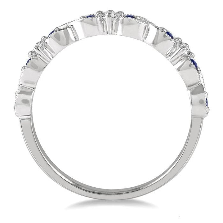 1.35 MM Sapphire and 1/10 Ctw Round Cut Diamond Precious Wedding Band in 14K White Gold