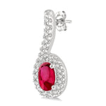 Load image into Gallery viewer, 5x3 MM Hanging Arm Oval Cut Ruby and 1/6 Ctw Round Cut Diamond Precious Earring in 10K White Gold